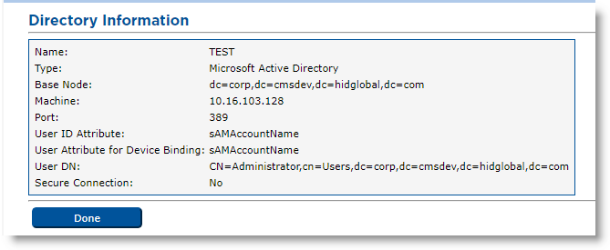Directory Information page displaying various details about the directory